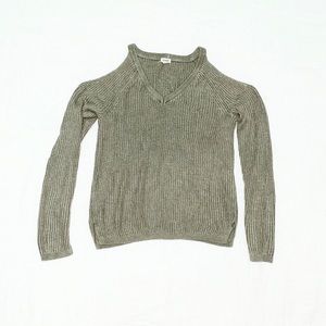 Open Shoulder V-neck Long Sleeve Knit Swea…